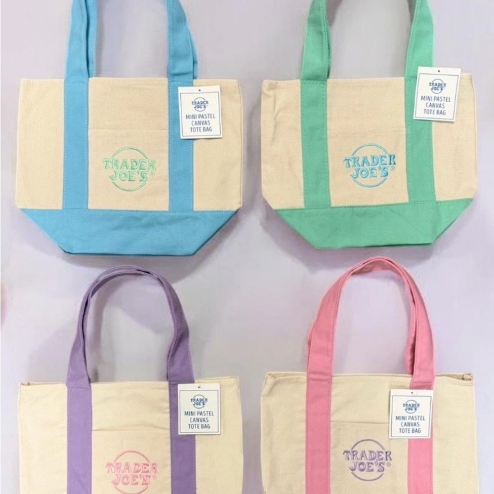 Canvas Tote Bag - Cream with Blue, Pink, Purple Accents
